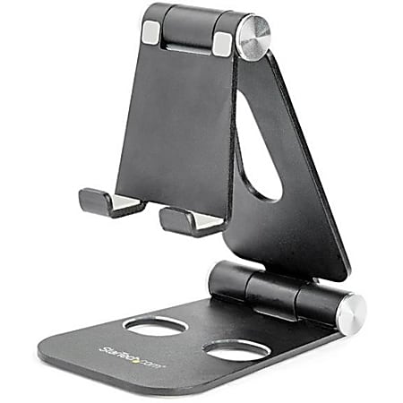 StarTech.com Phone and Tablet Stand - Adjustable Smartphone and Tablet Stand - Multi Angle - Foldable -Aluminum - Black (USPTLSTNDB)