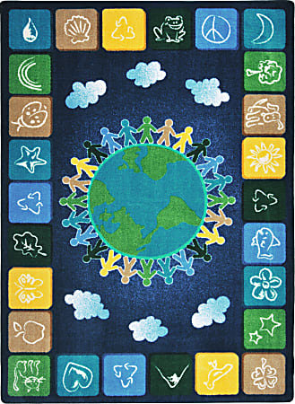 Joy Carpets® Kids' Essentials Rectangle Area Rug, One World™, 5-1/3' x 7-33/50', Neutral