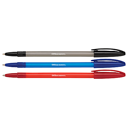 Office Depot® Brand Tinted Ballpoint Stick Pens, Medium Point, 1.0 mm, Translucent Barrel, Assorted Ink Colors, Pack Of 24