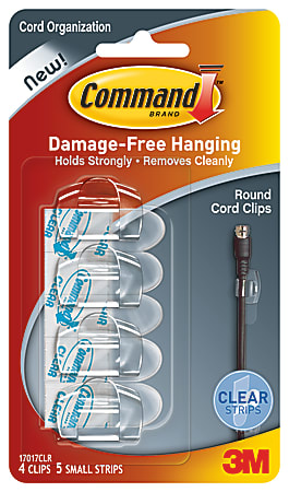 Command Cord Clips with Clear Adhesive, Round Cords, S - 4 count