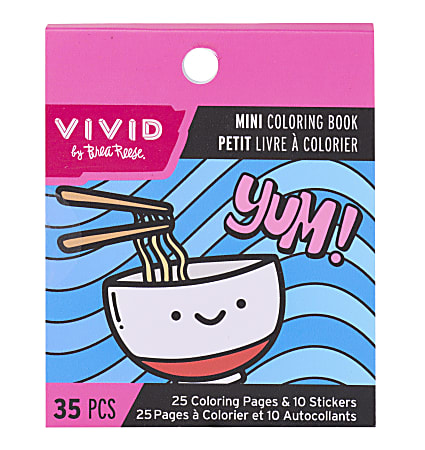 Brea Reese Mini Coloring Book, Kawaii Food, 25 Sheets, 3" x 3", Total Qty 1