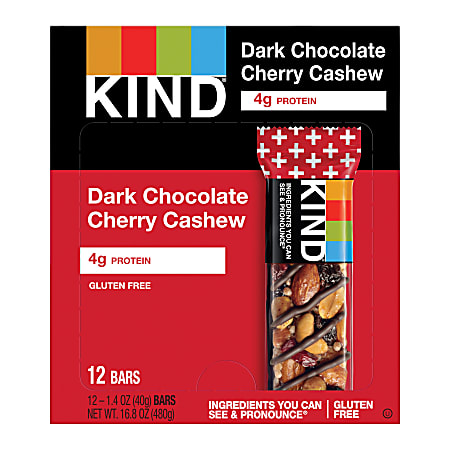 KIND Snack Bars, Dark Chocolate Cherry Cashew, 1.4 Oz, Box Of 12