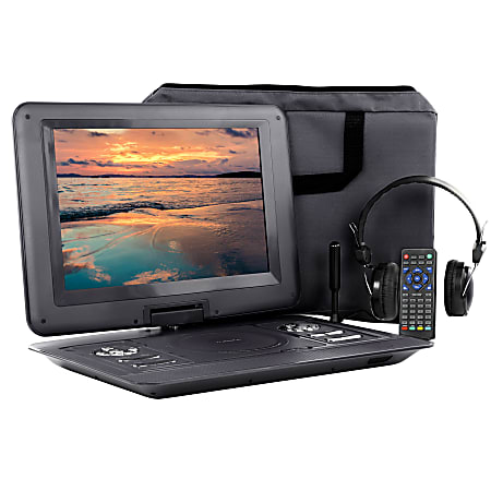 Trexonic Portable TV+DVD Player With Color TFT LED Screen And USB/HD/AV Inputs, 13.3”, Black