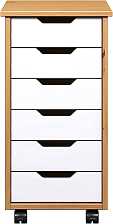 Trendfurn Omnia Narrow Roll Cart, 6 Drawers, 25-3/4” x 13-2/5”, Honey/White