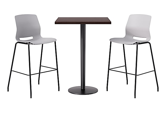 KFI Studios Proof Bistro Square Pedestal Table With Imme Bar Stools, Includes 2 Stools, 43-1/2”H x 30”W x 30”D, Cafelle Top/Black Base/Light Gray Chairs