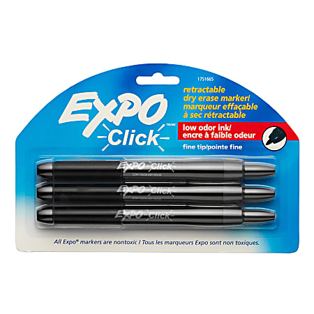 EXPO® Click Fine-Point Dry-Erase Markers, Black, Pack Of 3