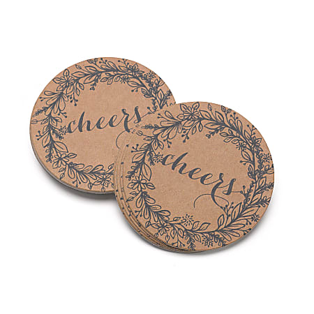 Taylor Party And Event Paper Coasters, 4" x 4", Cheers Rustic Wreath, Box Of 25 Coasters