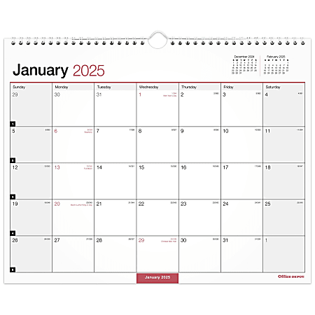 2025 Office Depot Monthly Wall Calendar, 15" x 12", Traditional, January 2025 To December 2025, OD302428