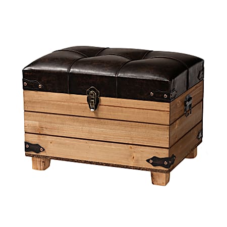 Baxton Studio Edmund Storage Ottoman, Dark Brown/Oak Brown