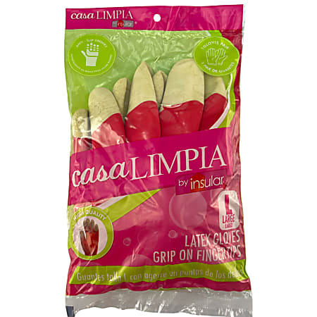 Casa Limpia Anti-Slip High-Quality Latex Gloves, Large, Pink/White, 1 Pair Per Pack