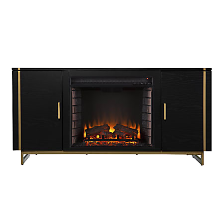 SEI Furniture Biddenham Electric Fireplace, 26-1/2”H x 54”W x 17”D, Black/Gold