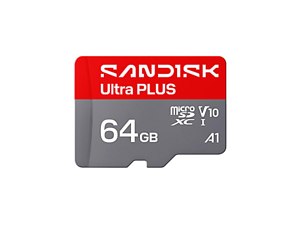 SanDisk Ultra PLUS - Flash memory card - 64 GB - A1 / Video Class V10 / UHS-I U1 / Class10 - microSDXC UHS-I