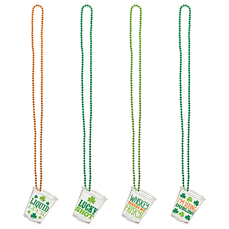 Amscan 395373 St. Patrick's Day Shot Glass Necklaces, Green, Set Of 8 Necklaces
