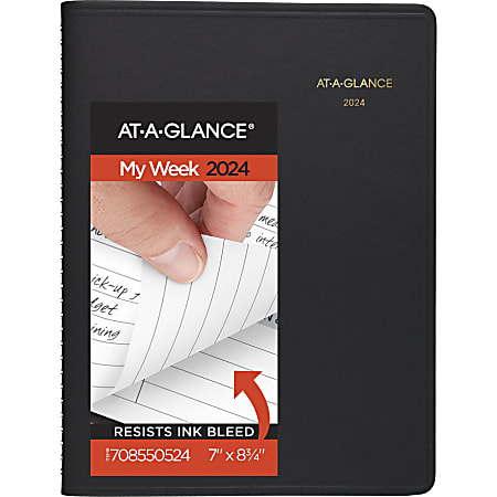2024 AT-A-GLANCE® Open Scheduling Weekly Planner, 6-3/4" x 8-3/4", Black, January To December 2024, 7085505