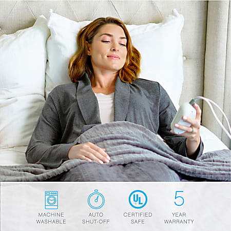 Pure Enrichment PureRelief Radiance Deluxe Heated Blanket Full Size Charcoal Gray ODP Business Solutions