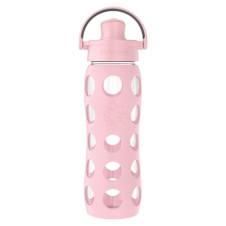 LifeFactory Glass Water Bottle With Active Flip Cap And Protective Silicone Sleeve, 22 Oz, Desert Rose