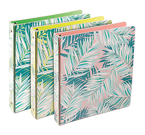 Divoga® Tropical Palm Round-Ring Fashion Binder, 1" Rings, Assorted Colors