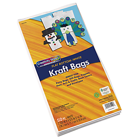 Creativity Street Kraft Bags, 7-1/8" x 4-3/8", White, Pack Of 50 Bags