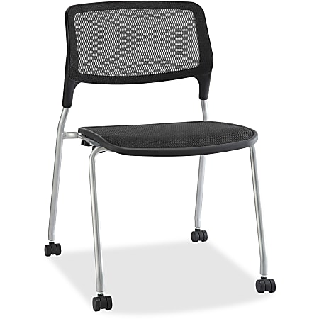 Lorell® Armless Stackable Guest Chair, Mesh, Black, Set Of 2, Casters and Glides