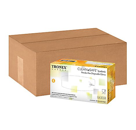 Tronex CLEANnSAFE® Disposable Powder-Free Synthetic Gloves, Small, Natural, 100 Gloves Per Pack, Box Of 10 Packs