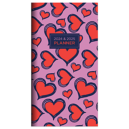 2023-2024 TF Publishing 2-Year Monthly Pocket Planner, 3-1/2" x 6-1/2", Hearts, January 2023 To December 2024 