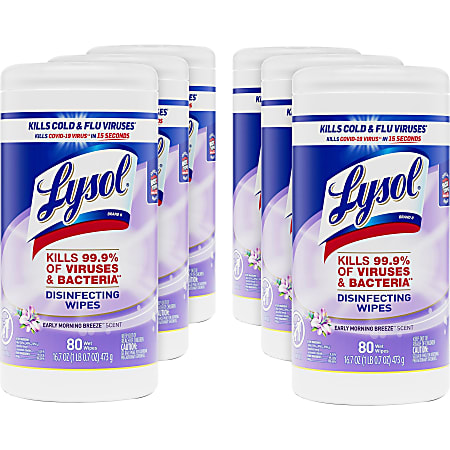 Lysol® Disinfecting Wipes, Early Morning Breeze Scent, 80 Wipes Per Canister, Carton Of 6 Canisters