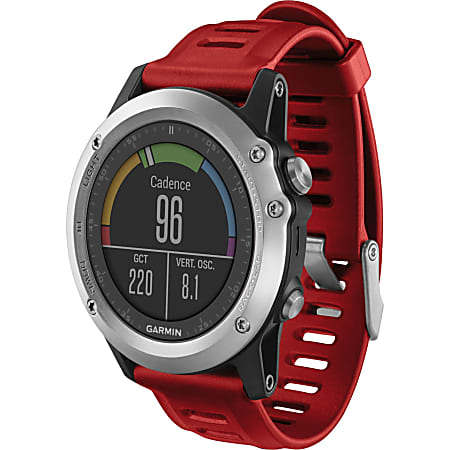 Garmin fenix 3 GPS Watch - Wrist - Digital Compass, Altimeter, Barometer, Accelerometer - Alarm - 31.25 MB - 1.2" - 218 x 218 - Bluetooth - Silver, Red - Running, Tracking, Health & Fitness - Water Resistant