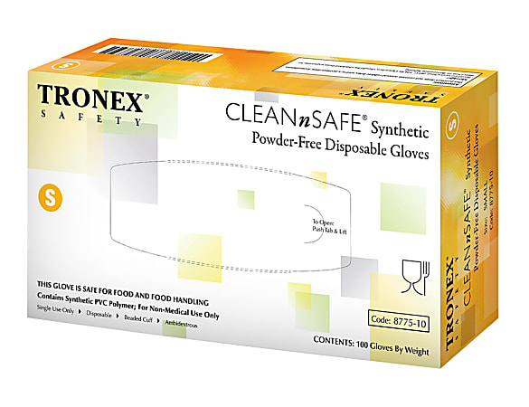 Tronex PVC Disposable Powder-Free Gloves, Small, Natural, Box Of 100
