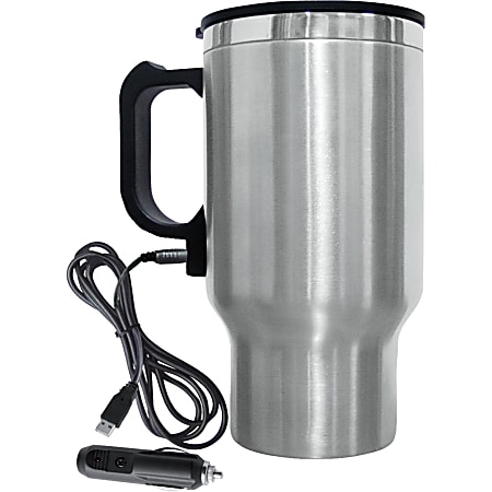 Brentwood Electric Coffee Mug With Wire Car Plug, 16 Oz., Silver