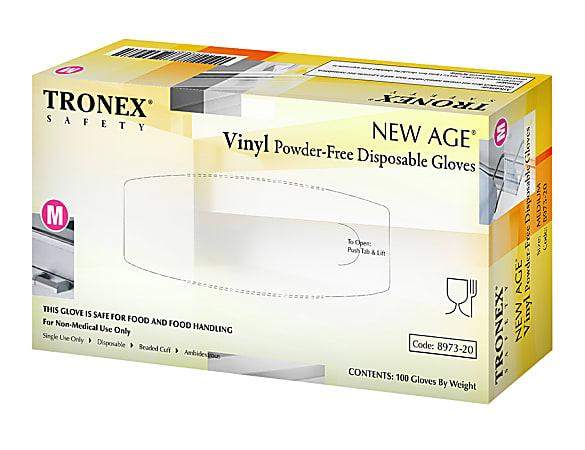 Tronex New Age Disposable Powder-Free Vinyl Gloves, Medium, Natural, Pack Of 100