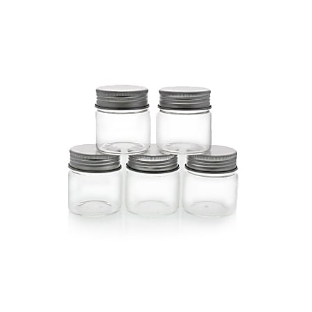 Mini Glass Storage Jar With Lid 5-Pieces Set - DIY And Art Craft Tiny Jar, Ideal For Artists Paint, Small Object Accessories Storage, Party Wedding Decoration - Decorative Mini Jars, Clear, 1.7 Ounce