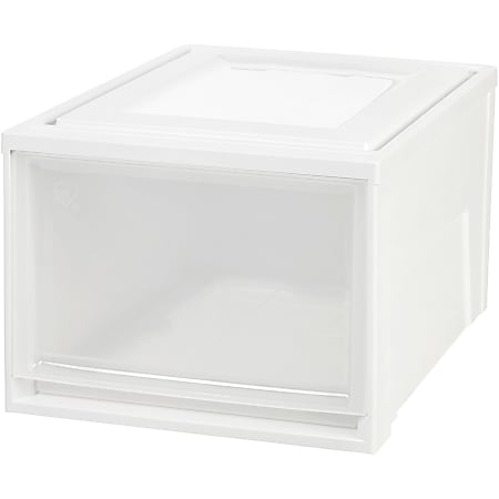 IRIS Stackable Storage Box Drawer - External Dimensions: 19.6" Length x 15.8" Width x 11.5" Height - 10.85 gal - Stackable - Plastic - Clear, White - For Accessories, Craft Supplies, Toiletries, Clothes - 3 / Carton