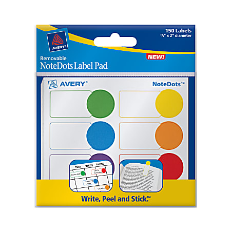 Avery® NoteDots Label Pad, 3/4" x 2", Assorted Colors, Pack Of 150 Labels