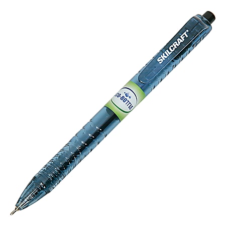SKILCRAFT Black Ink Retractable Ballpoint Pens - Fine Pen Point - Retractable - Black - Transparent Blue Barrel - 12 / Dozen