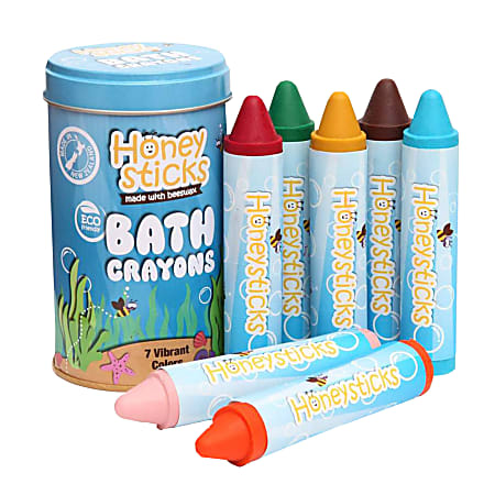 Honeysticks Bath Crayons, 2-5/8", Assorted Colors, Pack Of 7 Crayons