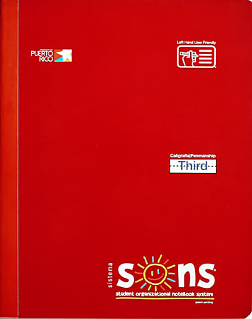 SONS System Third Notebooks, 9-3/4" x 7-1/2", 1 Subject, Primary Rule, 200 Sheets, Red