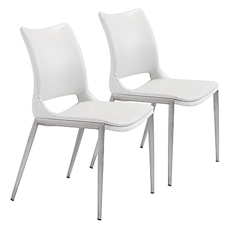 Zuo Modern Ace Dining Chairs, White/Brushed Stainless Steel,