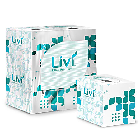 Livi Ultra Premium Facial Tissue, 2-Ply, White, Cube Box, 80 Sheets/Box, 4 Boxes/Pack, 6 Packs/Carton Livi Ultra Premium Facial Tissue, 2-Ply, White, Cube Box, 80 Sheets/Box, 4 Boxes/Pack, 6 Packs/Carton