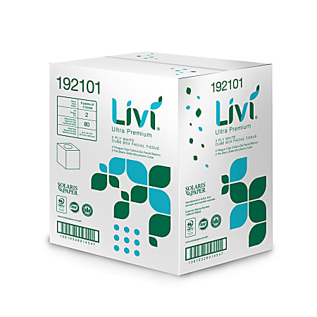 Livi Ultra Premium Facial Tissue, 2-Ply, White, Cube Box, 80 Sheets/Box, 4 Boxes/Pack, 6 Packs/Carton Livi Ultra Premium Facial Tissue, 2-Ply, White, Cube Box, 80 Sheets/Box, 4 Boxes/Pack, 6 Packs/Carton