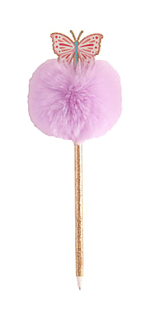 Office Depot® Brand Pom Pom Ballpoint Pen, Medium Point, 0.7 mm, Gold Barrel, Black Ink, Butterfly