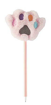 Office Depot® Brand Pom Pom Ballpoint Pen, Medium Point, 0.7 mm, Pink Barrel, Black Ink, Dog Paw