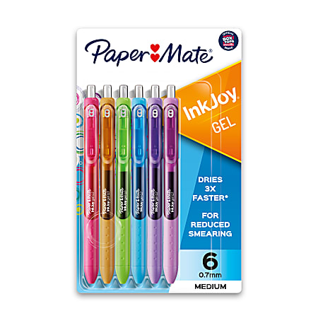 Paper Mate® InkJoy Gel Pens, Medium Point, 0.7 mm, Assorted Fashion Colors, Pack Of 6 Pens