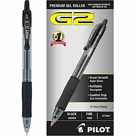 Pilot G2 Retractable Gel Pens Fine Point 0.7 mm Clear Barrels Black Ink Pack  Of 12 Pens - Office Depot