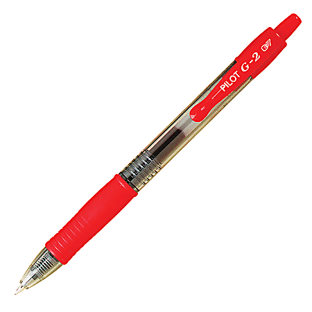 Pilot G2 Retractable Gel Pens, Extra Fine Point, 0.5 mm, Clear Barrels, Red Ink, Pack Of 12