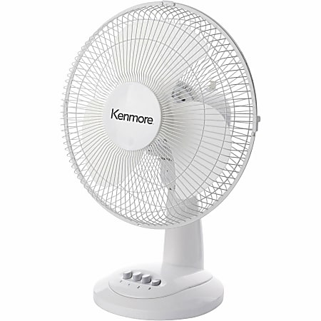 Kenmore 12" Desk Fan - 3 Speed - Oscillating, Air Circulation - White