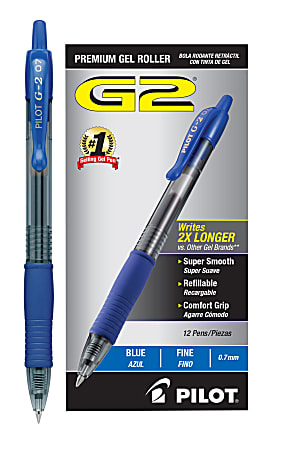 Pilot G 2 Retractable Gel Pens Fine Point 0.7 mm Clear Barrels Blue Ink  Pack Of 12 Pens - Office Depot