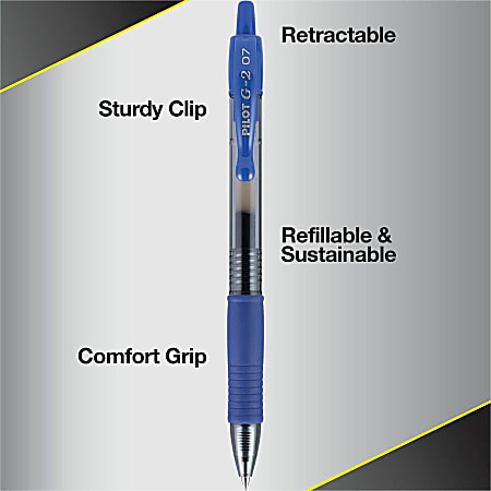Pilot G2 Retractable Gel Pens Fine Point 0.7 mm Clear Barrels Blue Ink ...