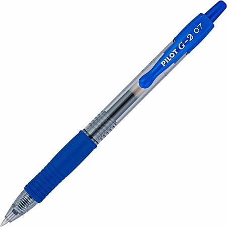 Pilot G-2 Retractable Gel Pens, Fine Point, 0.7 mm, Clear Barrels, Blue Ink,  Pack Of 12 Pens