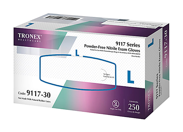Tronex New Age® Chemo-Rated Powder-Free Exam Gloves, Large, Violet/Blue, Pack Of 250 Gloves