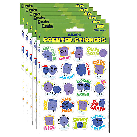 Eureka Scented Stickers, Grape, 80 Stickers Per Pack, Set Of 6 Packs